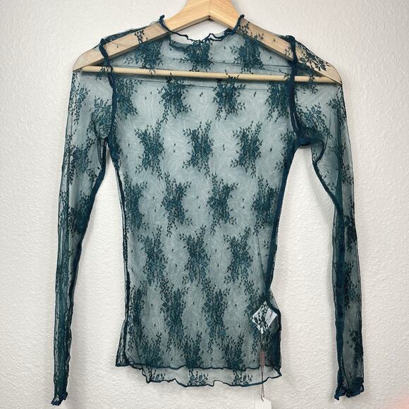 Y2K 90s Womens Top Sheer Green Lace Floral Small Whimsigoth Fairy Boho Layer - Picture 1 of 8